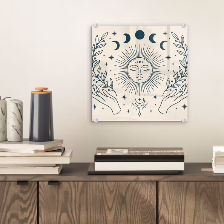 Glas schilderij - Zon Maan Illustratie — 2
