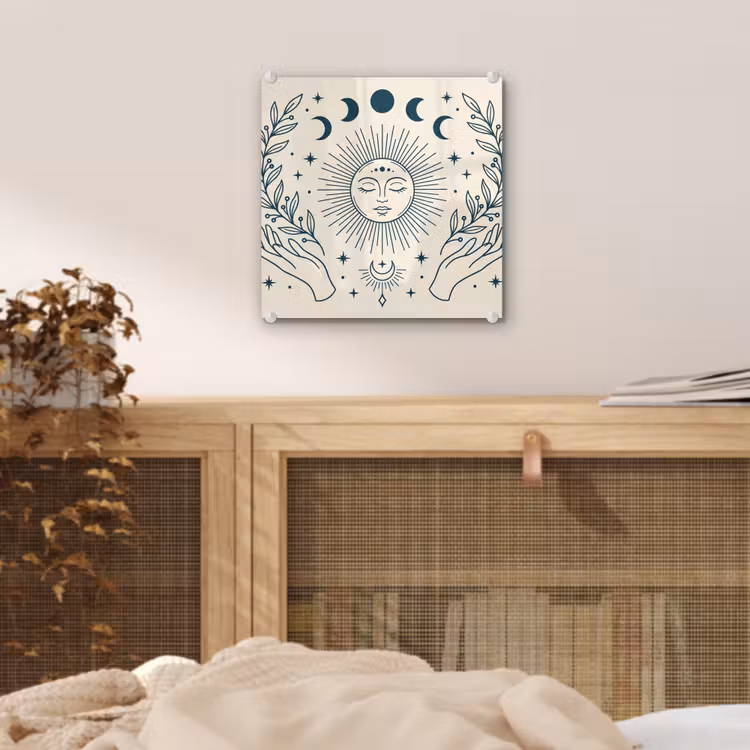 Glas schilderij - Zon Maan Illustratie — 5