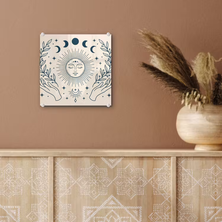 Glas schilderij - Zon Maan Illustratie — 6