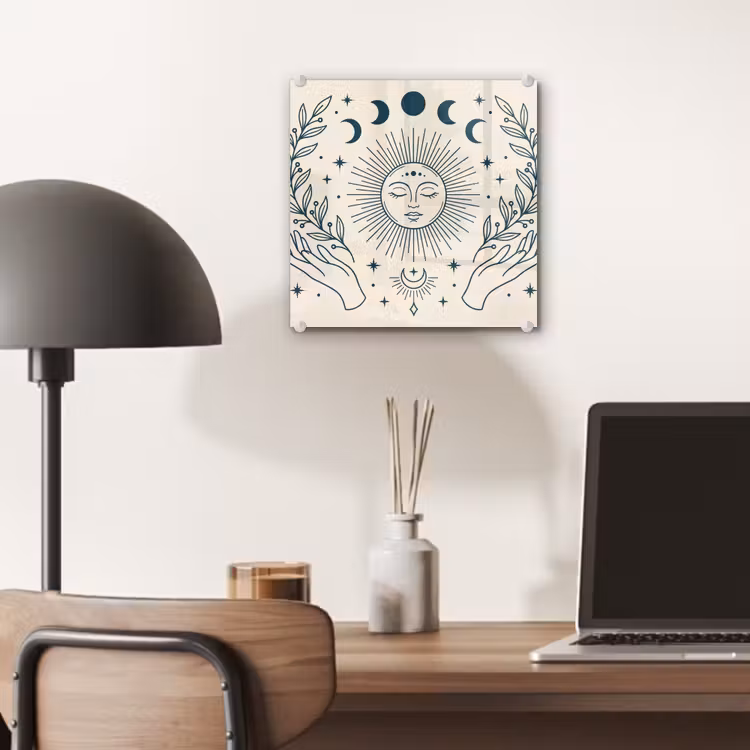 Glas schilderij - Zon Maan Illustratie — 7