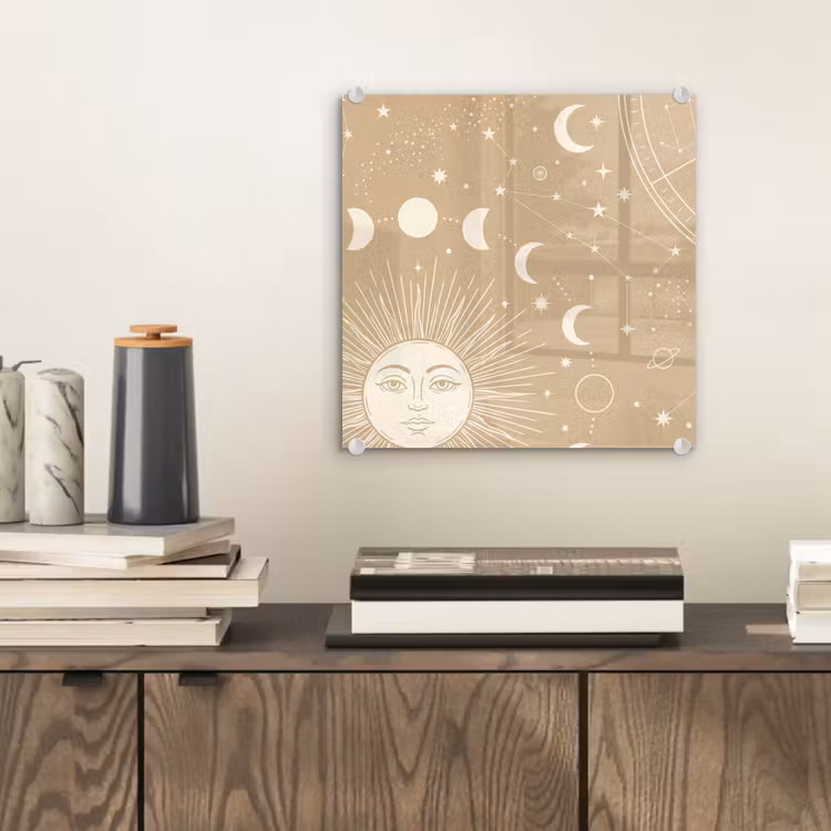 Glas schilderij - Zon - Maan - Sterren — 2