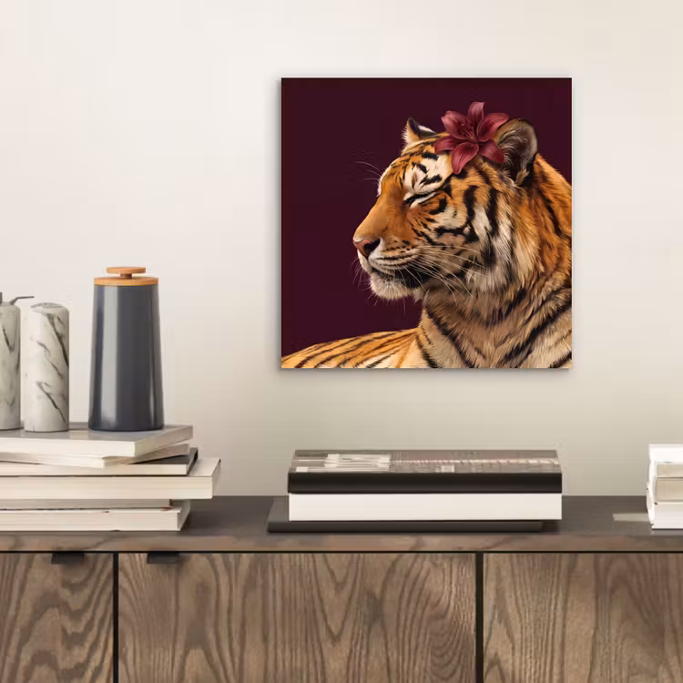 Aluminium schilderij - Tijger - Bloem - Dieren — 2