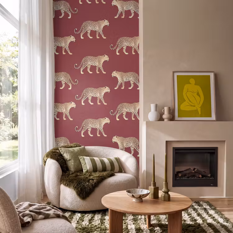 Behang - Katten - Patroon - Rood β 1