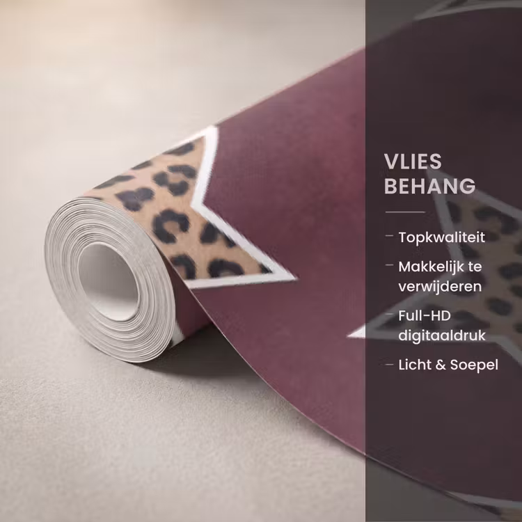 Behang - Sterren - Luipaardprint - Rood — 3