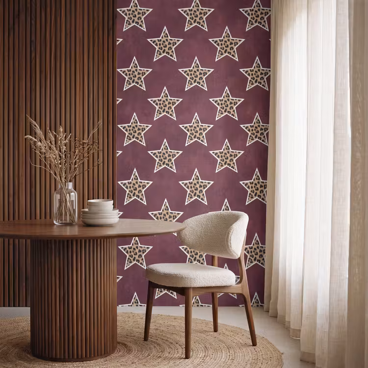 Behang - Sterren - Luipaardprint - Rood — 4