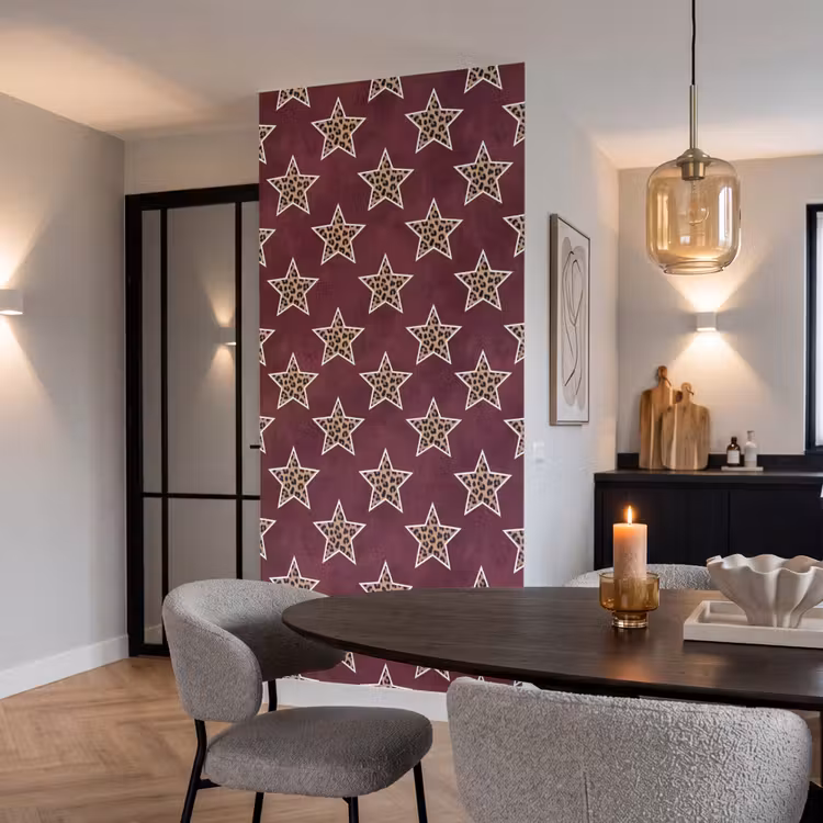 Behang - Sterren - Luipaardprint - Rood — 5