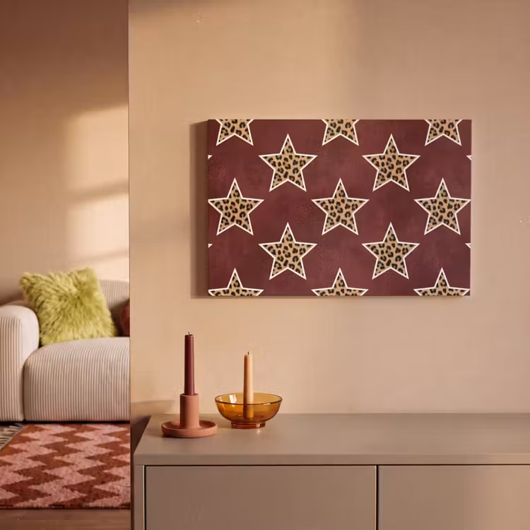 Canvas schilderij - Sterren - Luipaardprint - Rood — 2