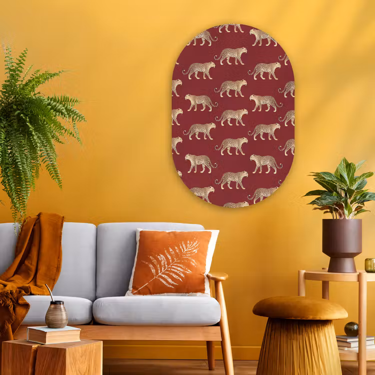 Muurovaal - Glas - Katten - Patroon - Rood — 3