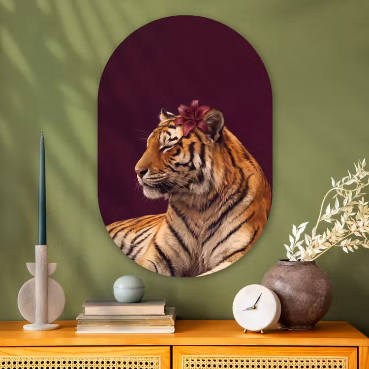 Muurovaal - Glas - Tijger - Bloem - Dieren — 2