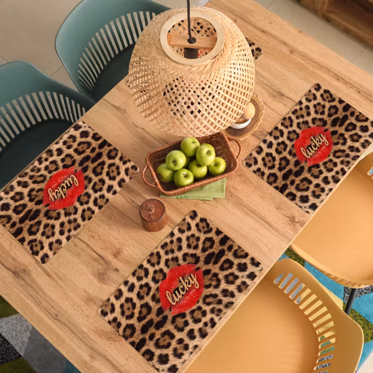 Placemat - 6 stuks - Dierenprint - Lippen - Rood — 4