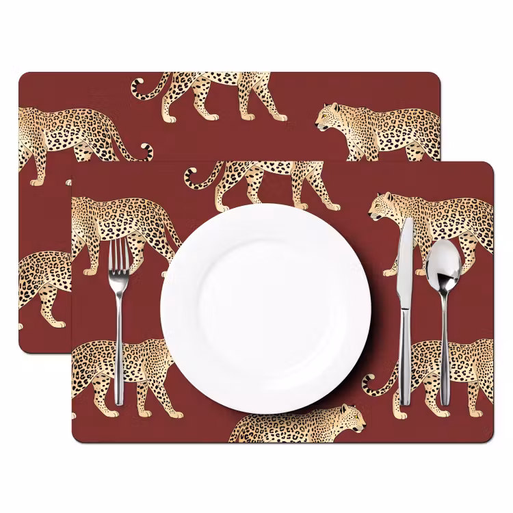 Placemat - 6 stuks - Katten - Patroon - Rood — 2