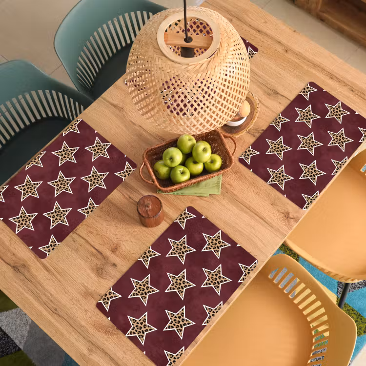 Placemat - 6 stuks - Sterren - Luipaardprint - Rood — 4