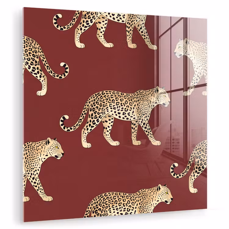 Glas schilderij - Katten - Patroon - Rood — 1