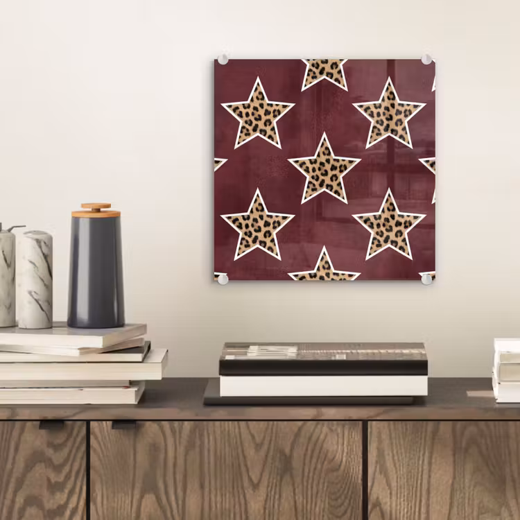Glas schilderij - Sterren - Luipaardprint - Rood — 2