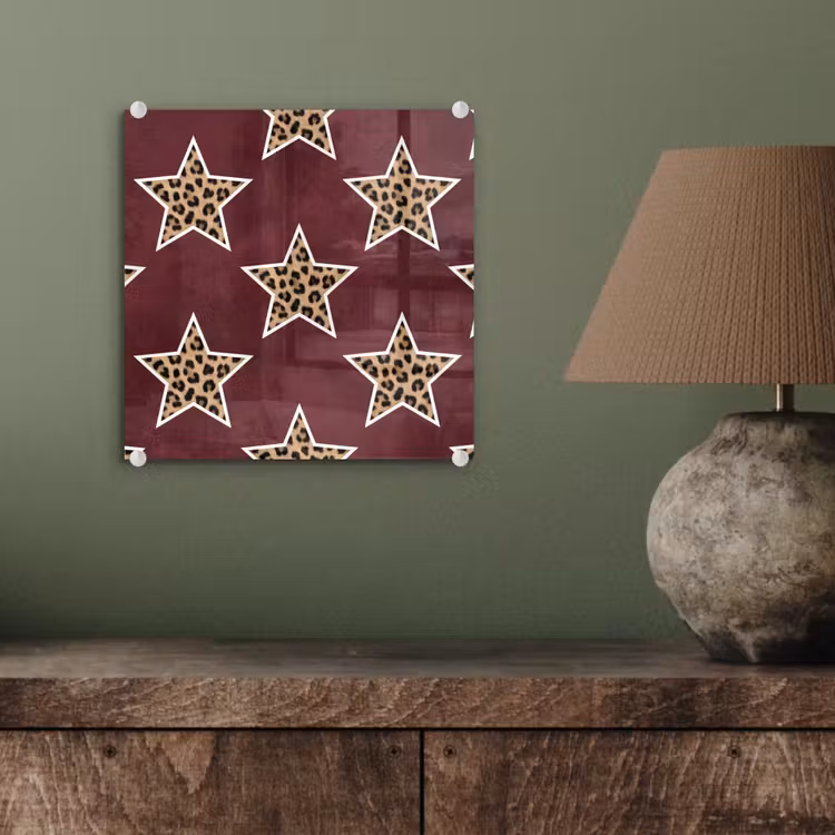 Glas schilderij - Sterren - Luipaardprint - Rood — 4