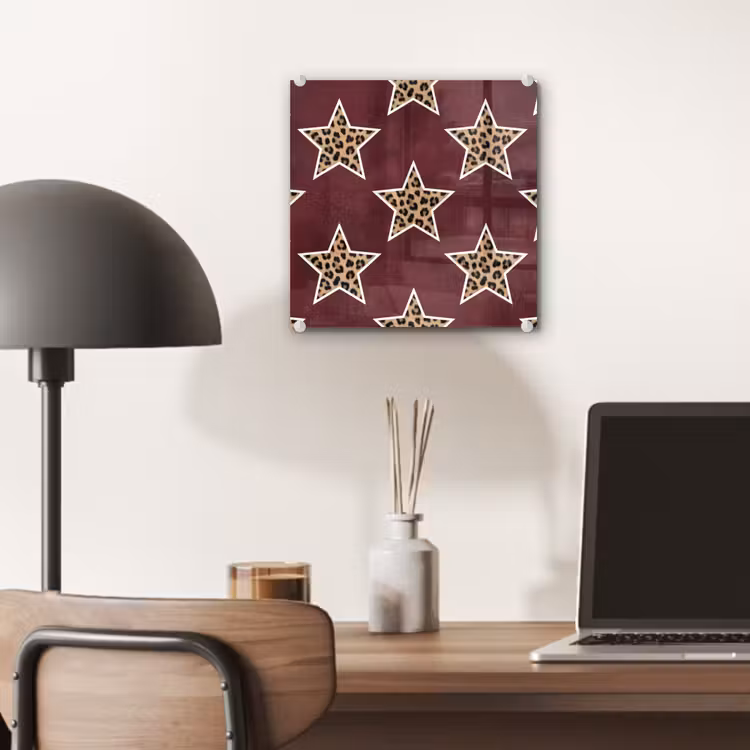 Glas schilderij - Sterren - Luipaardprint - Rood — 7