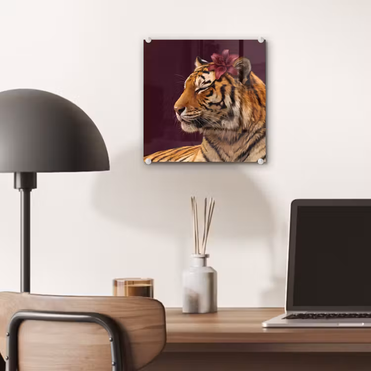 Glas schilderij - Tijger - Bloem - Dieren — 7