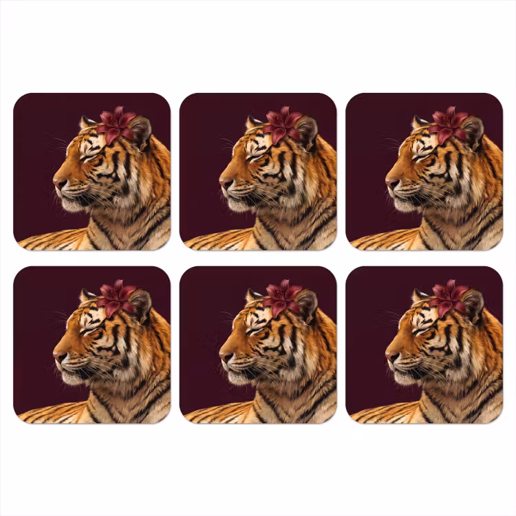 Onderzetter - Tijger - Bloem - Dieren — 1