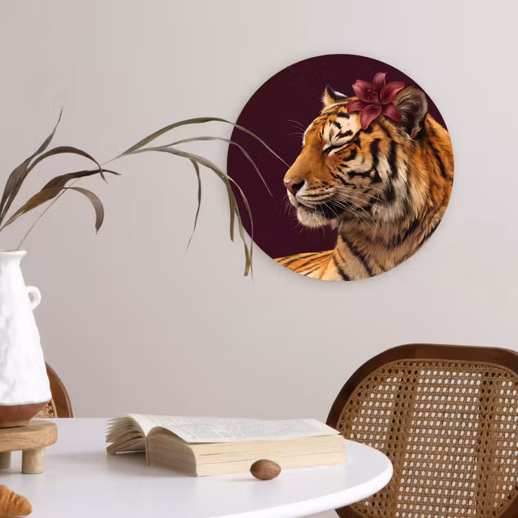 Wandcirkel - Glas - Tijger - Bloem - Dieren — 4