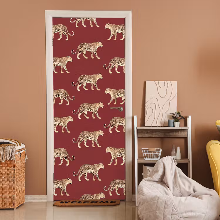 Deursticker - Katten - Patroon - Rood — 2