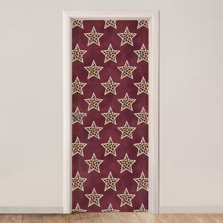 Deursticker - Sterren - Luipaardprint - Rood — 1
