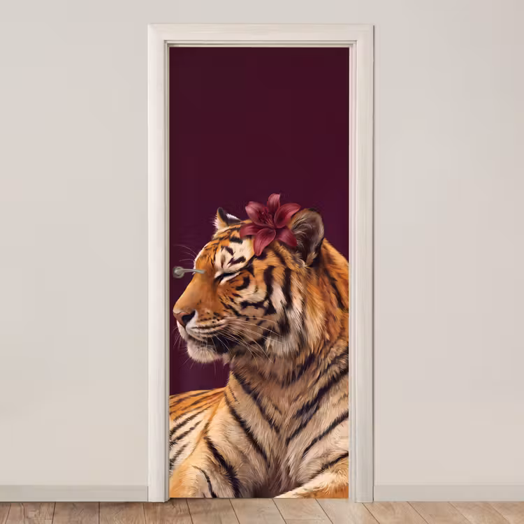 Deursticker - Tijger - Bloem - Dieren — 1
