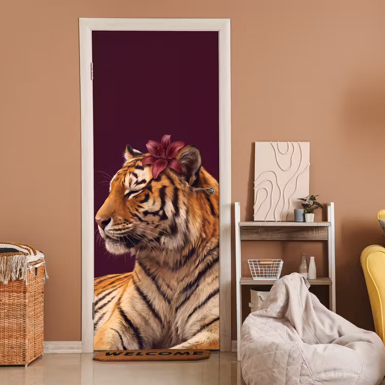 Deursticker - Tijger - Bloem - Dieren — 2