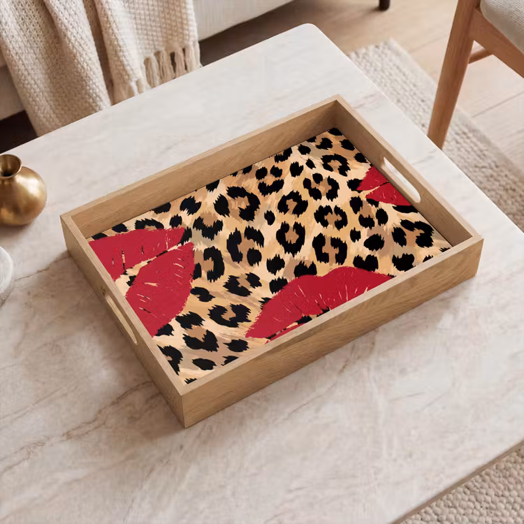 Dienblad - Kusafdruk - Dierenprint - Rood — 2