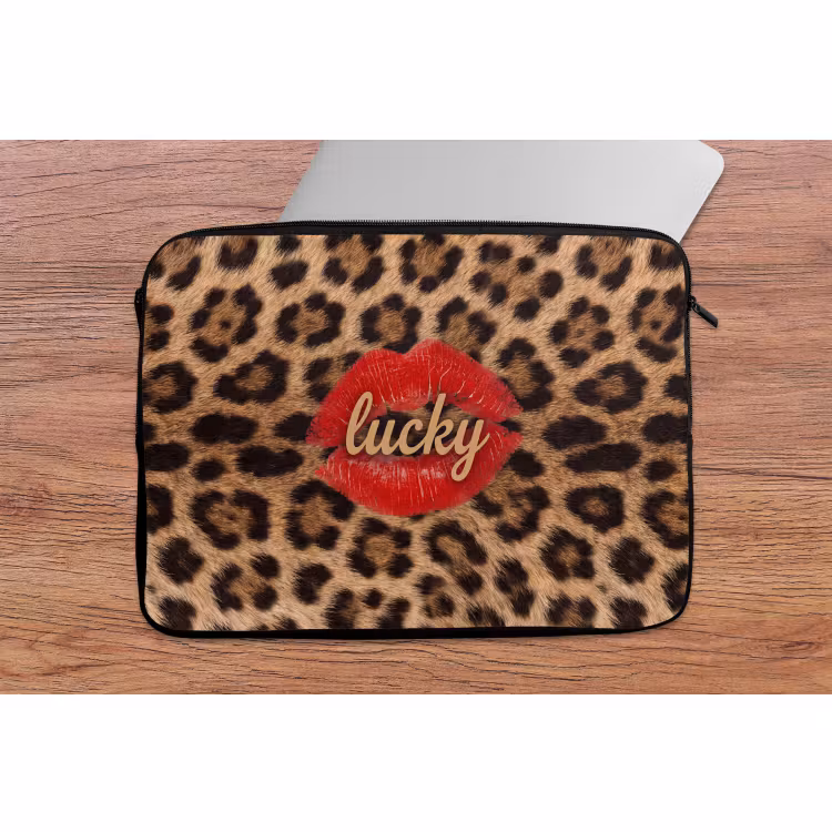 Laptophoes - Dierenprint - Lippen - Rood — 2