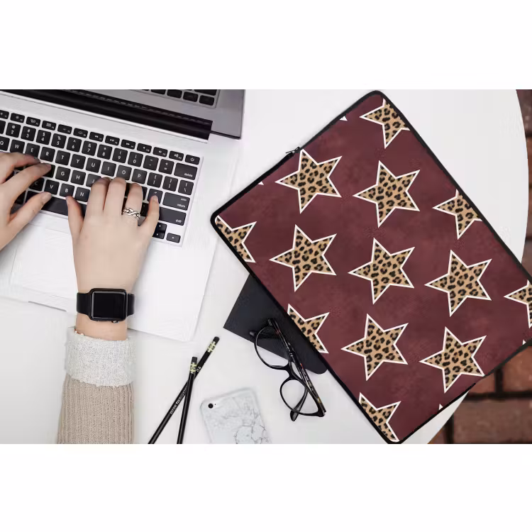 Laptophoes - Sterren - Luipaardprint - Rood — 3