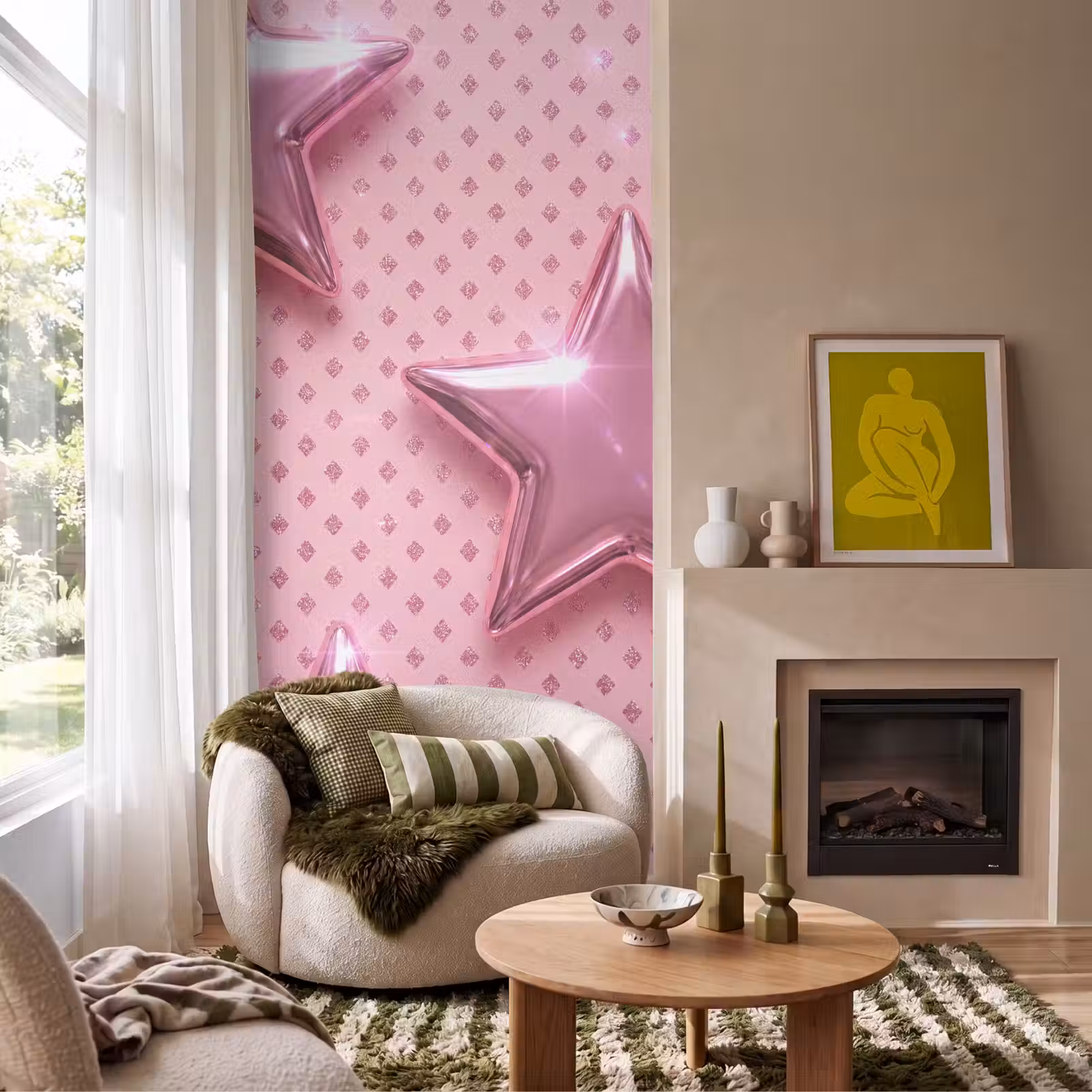 Behang - Sterren - Roze - Abstract β 1