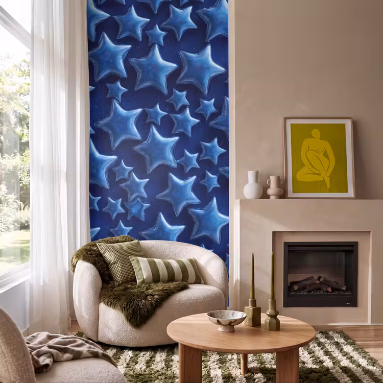 Behang - Blauwe sterren patroon — 1