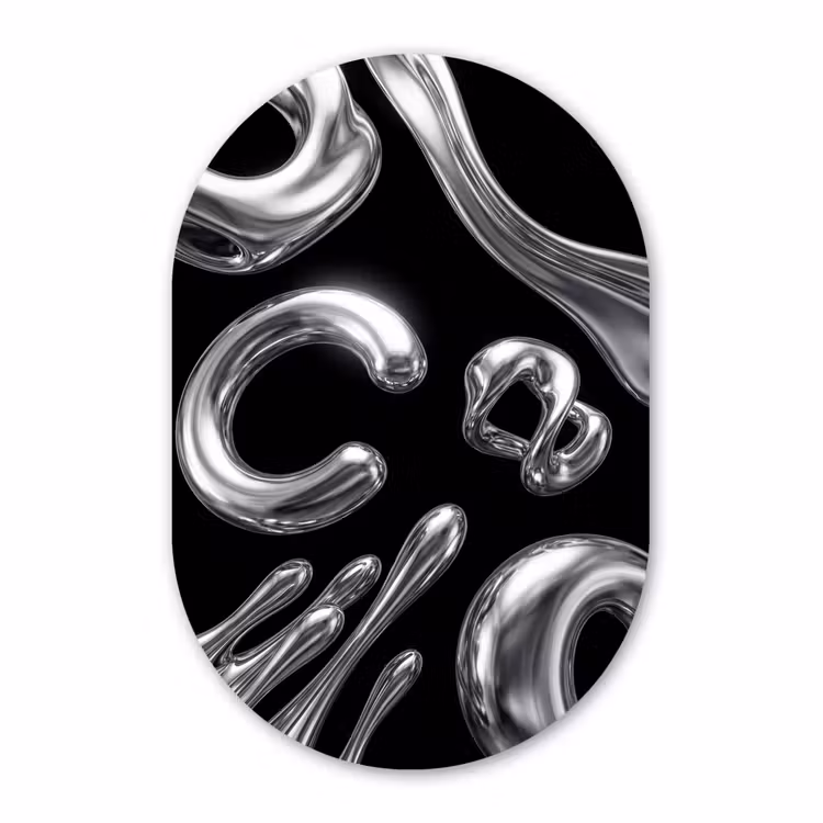 Muurovaal - Glas - Abstract - Vormen - Zilver — 1