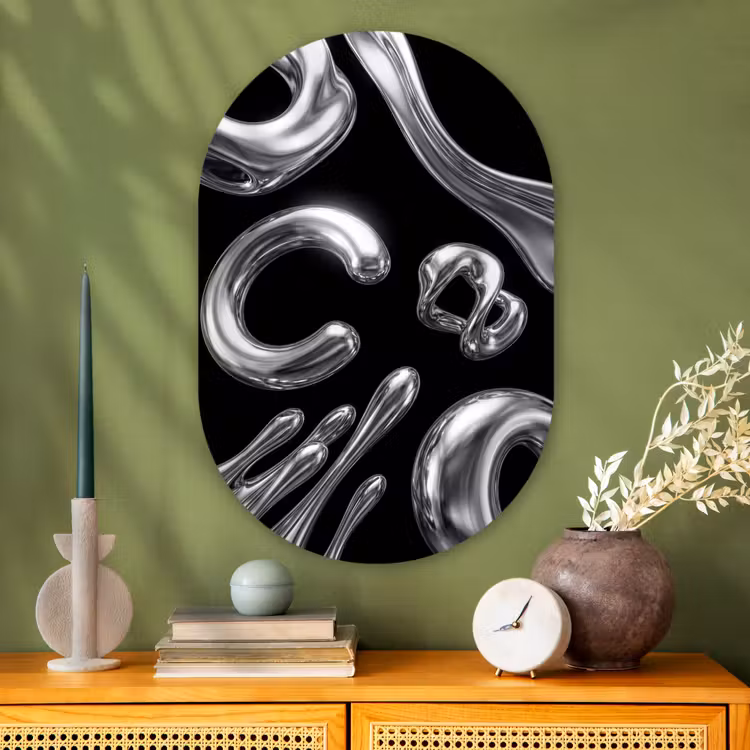 Muurovaal - Glas - Abstract - Vormen - Zilver — 2
