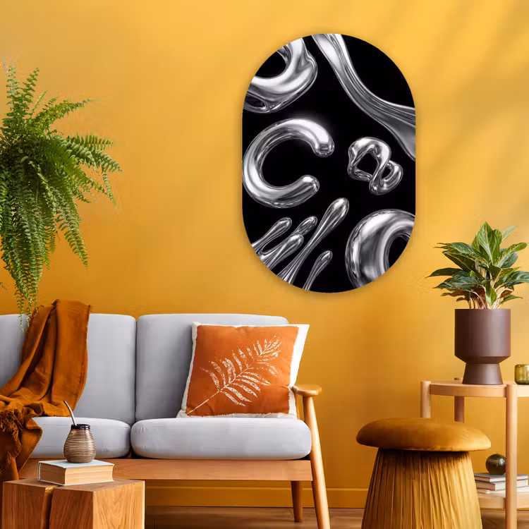 Muurovaal - Glas - Abstract - Vormen - Zilver — 3