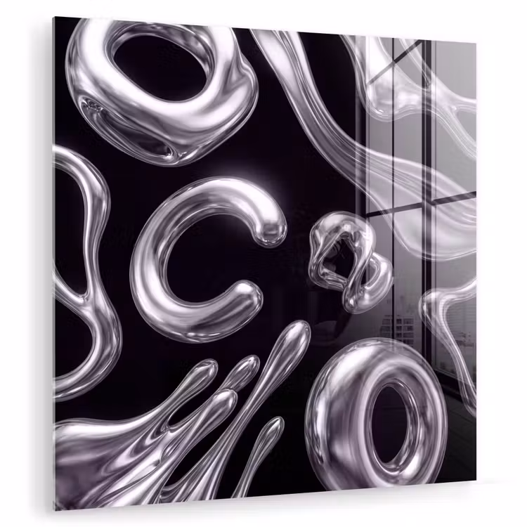 Glas schilderij - Abstract - Vormen - Zilver — 1