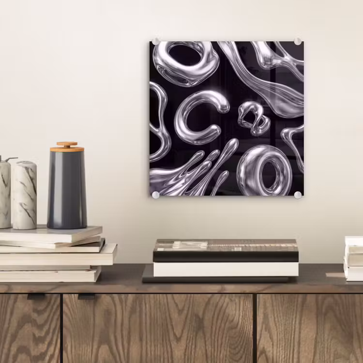 Glas schilderij - Abstract - Vormen - Zilver — 2