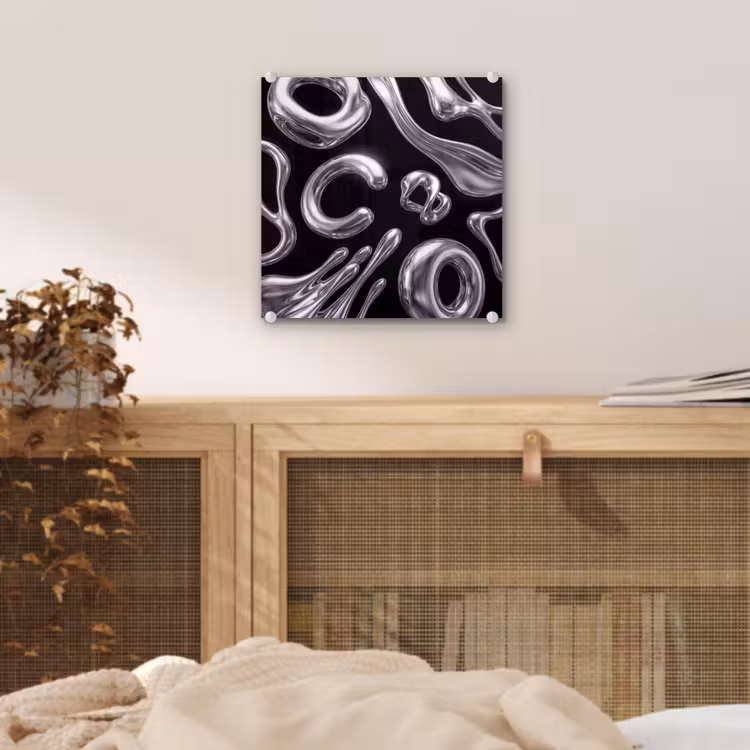 Glas schilderij - Abstract - Vormen - Zilver — 5