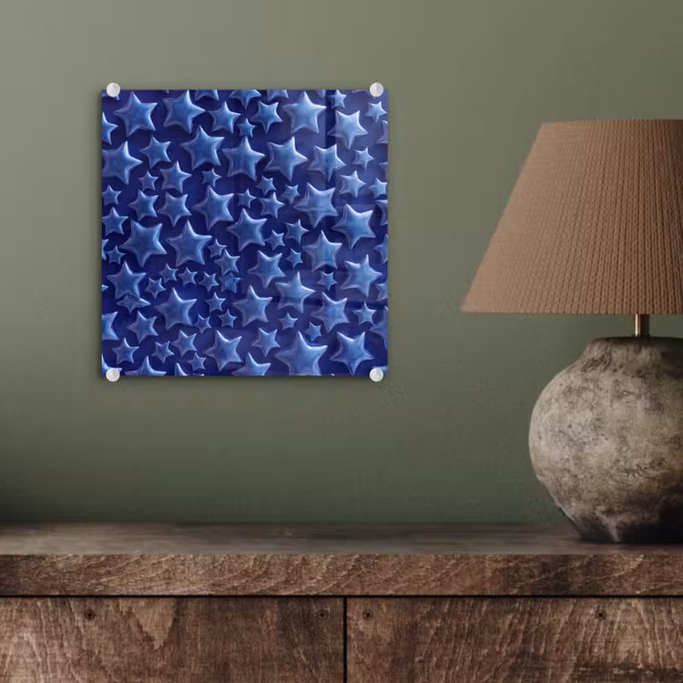 Glas schilderij - Blauwe sterren patroon — 4