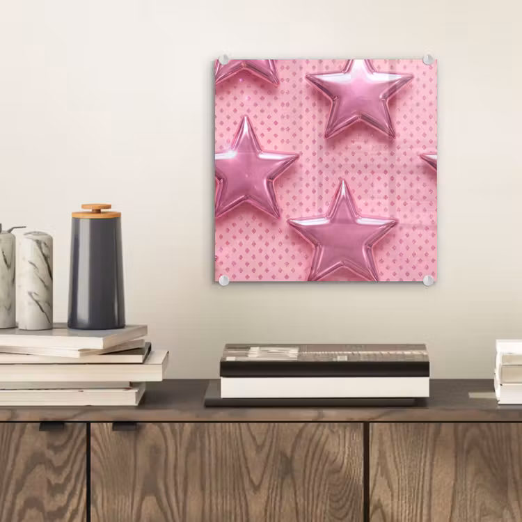 Glas schilderij - Sterren - Roze - Abstract — 2