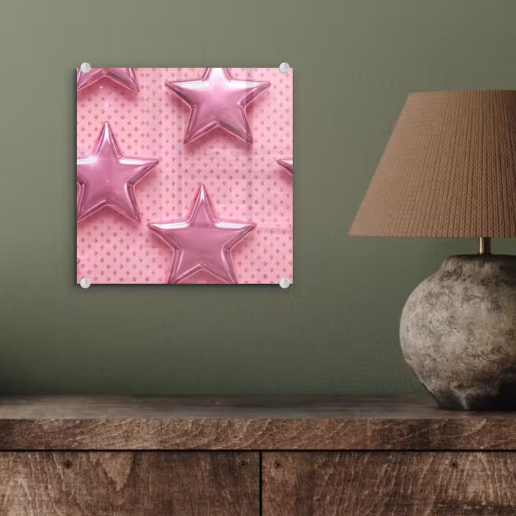 Glas schilderij - Sterren - Roze - Abstract — 4