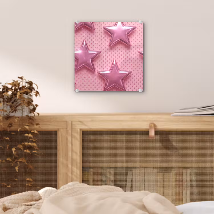 Glas schilderij - Sterren - Roze - Abstract — 5