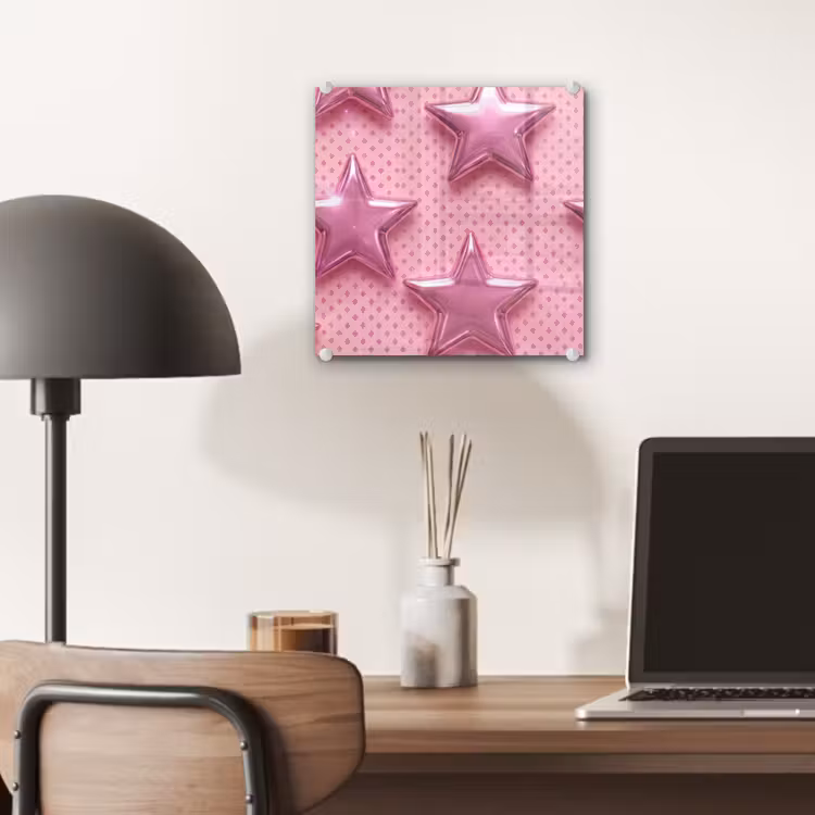 Glas schilderij - Sterren - Roze - Abstract — 7