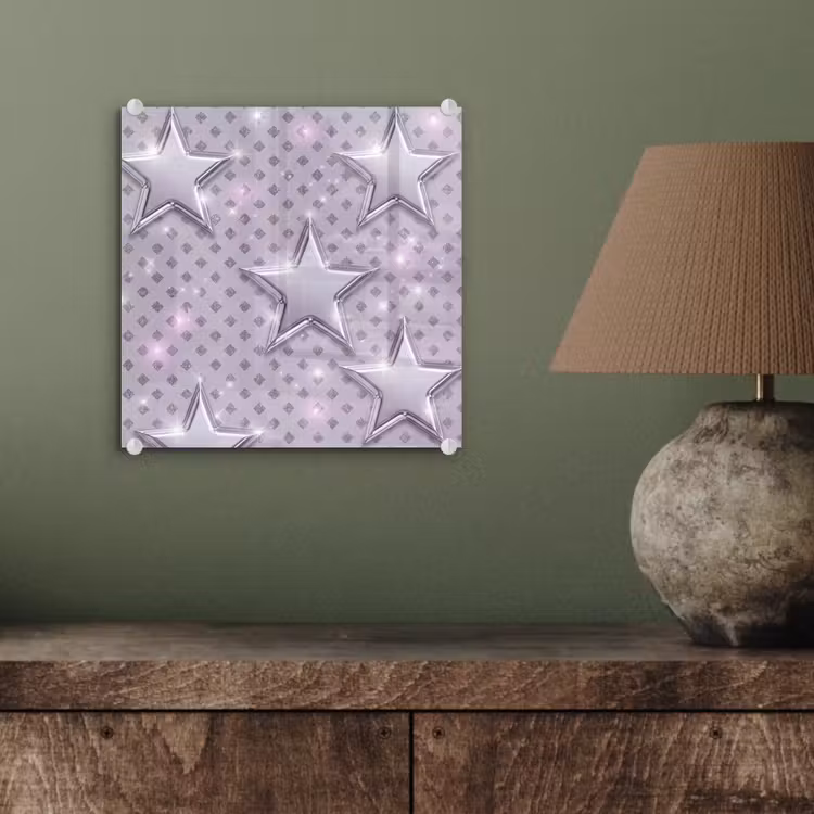 Glas schilderij - Sterren - Zilver - Abstract — 4