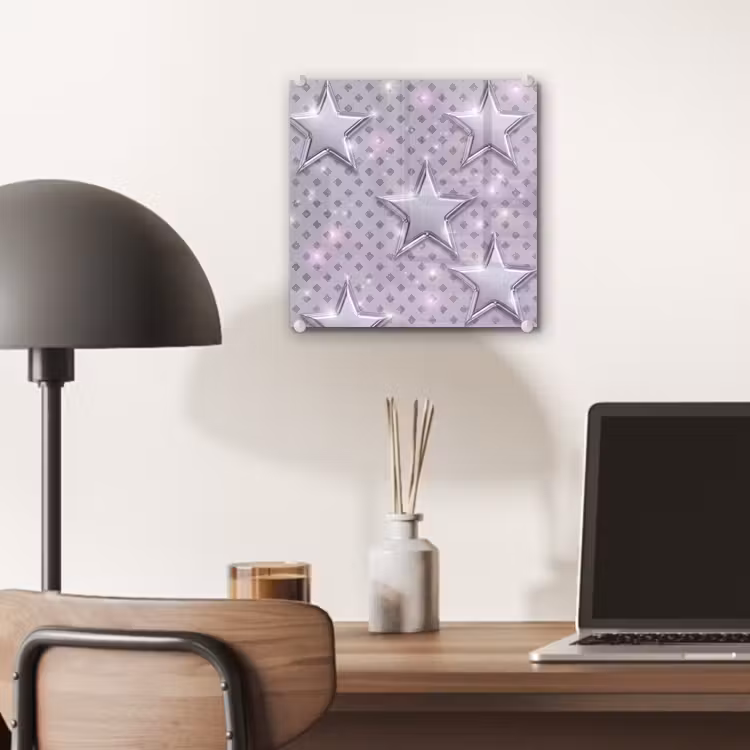 Glas schilderij - Sterren - Zilver - Abstract — 7