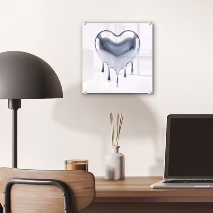 Glas schilderij - Zilveren hart - Abstract — 7