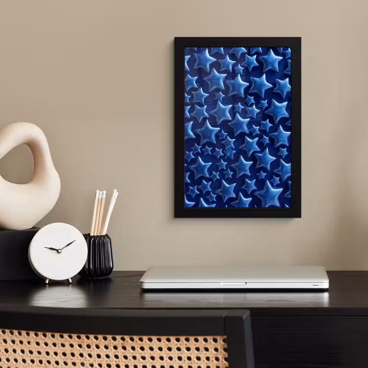Poster met lijst - Blauwe sterren patroon — 2