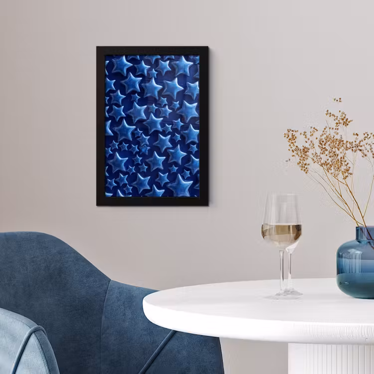 Poster met lijst - Blauwe sterren patroon — 4