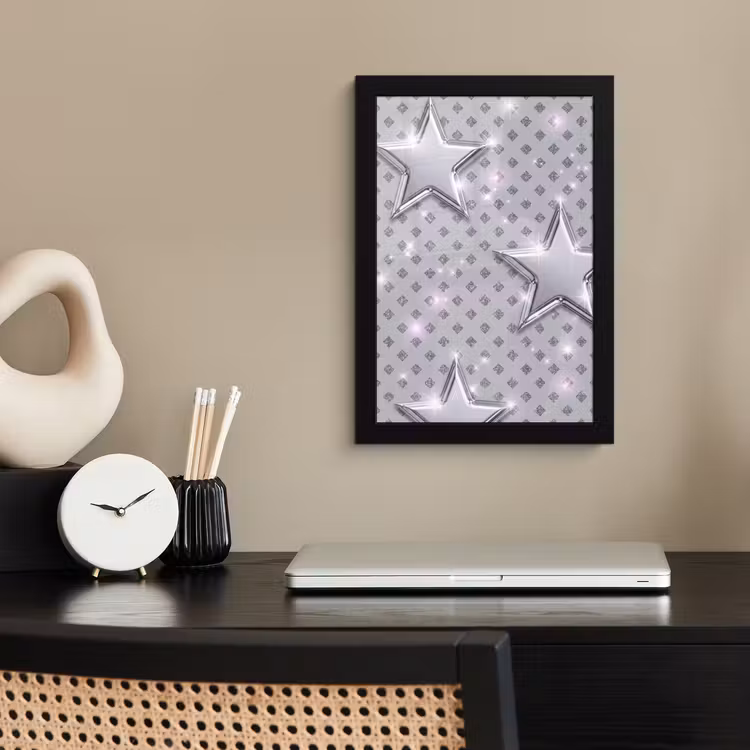 Poster met lijst - Sterren - Zilver - Abstract — 2