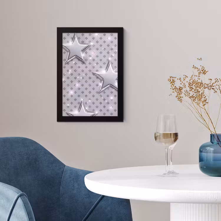 Poster met lijst - Sterren - Zilver - Abstract — 4